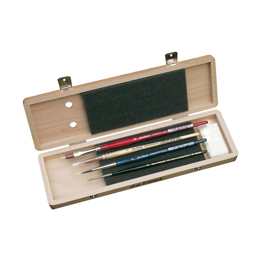 Astuccio legno DA VINCI 5279 per acquerello con 4 pennelli e sapone vegetale