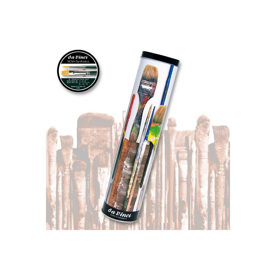 Scatola metallo Da Vinci NOVA-Synthetics con 10 pennelli per colori diluiti
