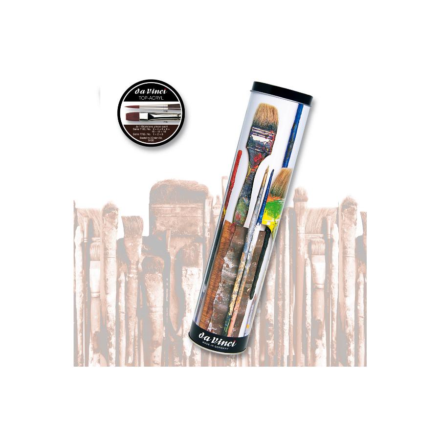 Scatola metallo DA VINCI TOP-ACRYL con 10 pennelli per colori pastosi